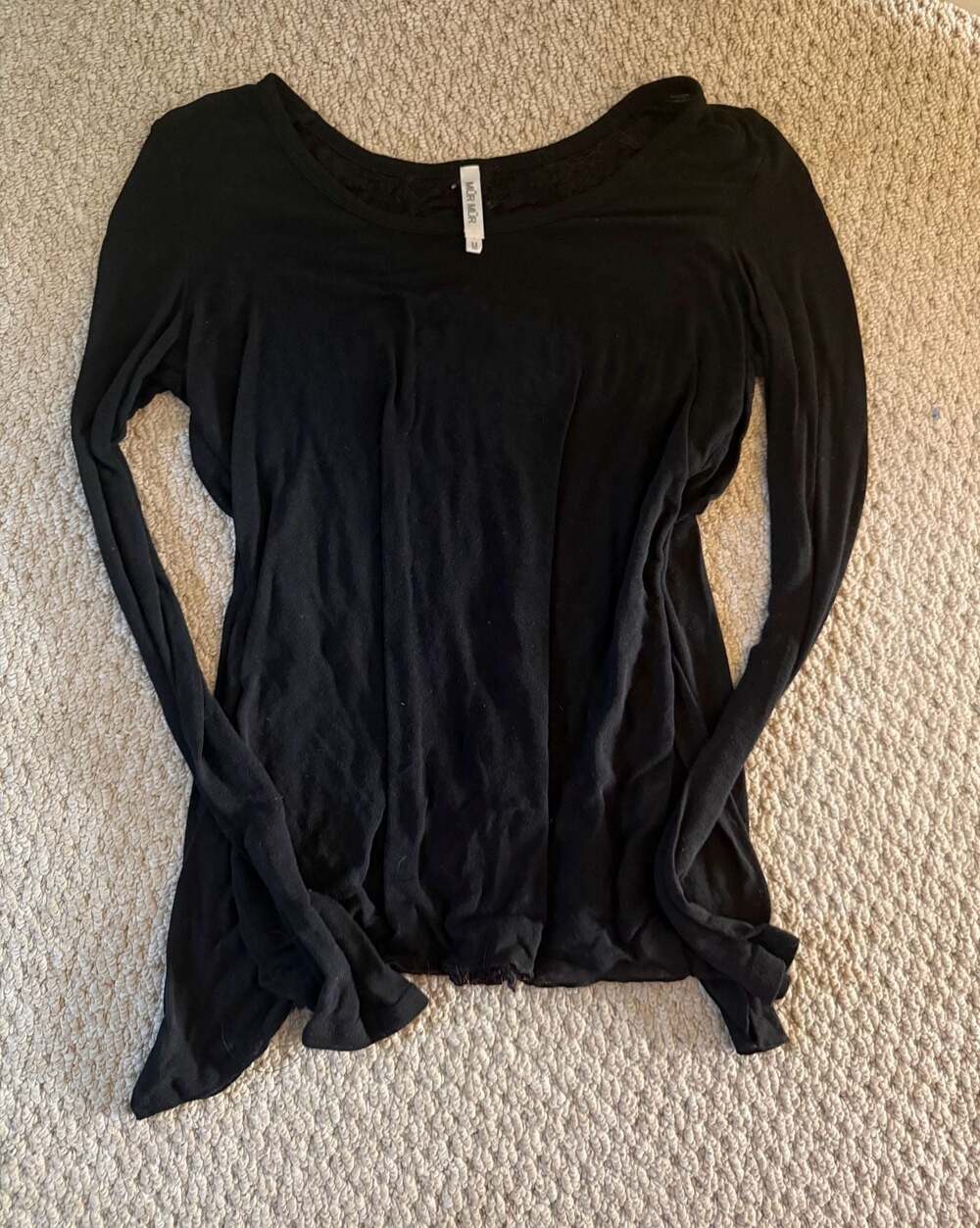 MürMür Black Long Sleeve Shirt Top with Lace Back Cutout